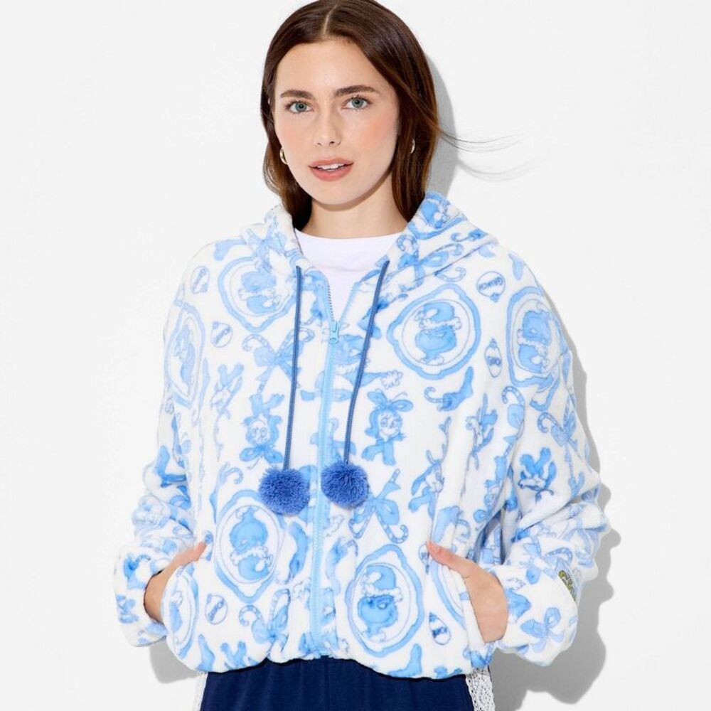 Women's Grinch Zip-Up Graphic Hooded Sweatshirt - White XS